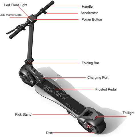Image of WideWheel Electric Scooter by Mercane - Double Wide - 48v, 1000w